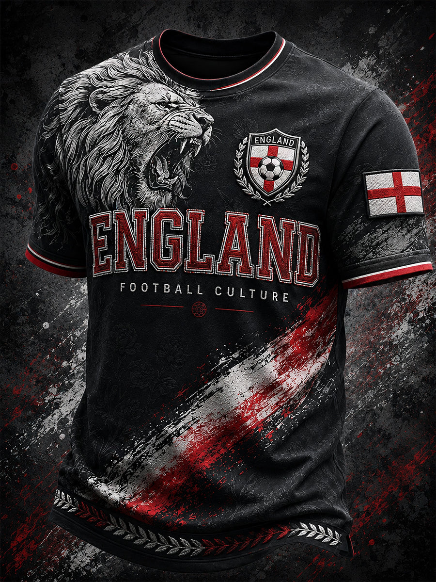 Retro England Football Fan Art Print Casual T-Shirt