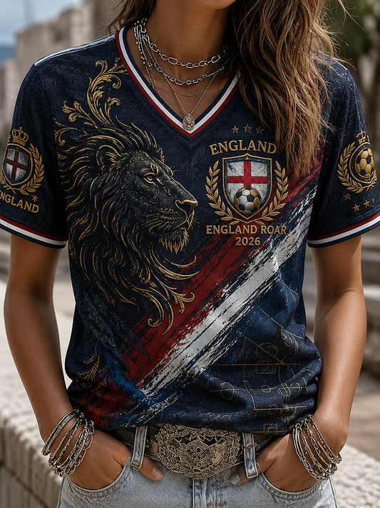 Women's Retro England Football Fan Art Print Casual T-shirt