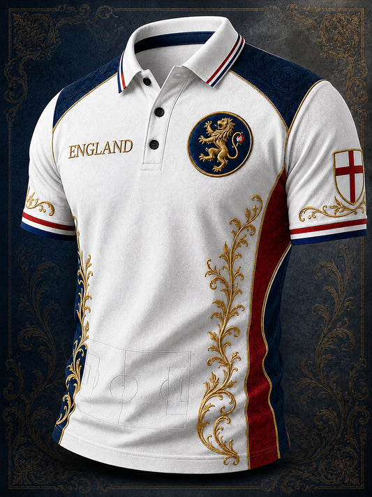 Retro England Football Fan Art Print Casual Polo Shirt