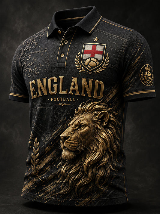 Retro England Football Fan Art Print Casual Polo Shirt