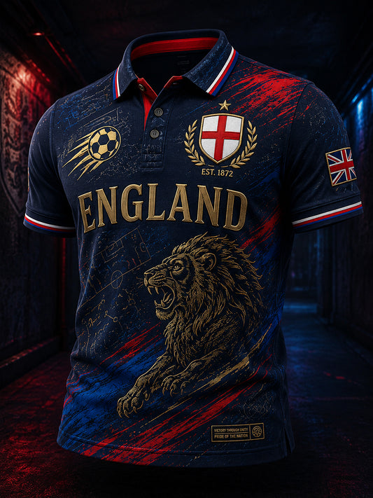 Retro England Football Fan Art Print Casual Polo Shirt