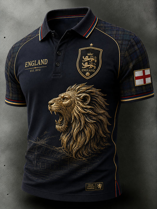 Retro England Football Fan Art Print Casual Polo Shirt
