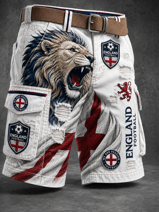 Retro England Football Fan Art Print Casual Shorts